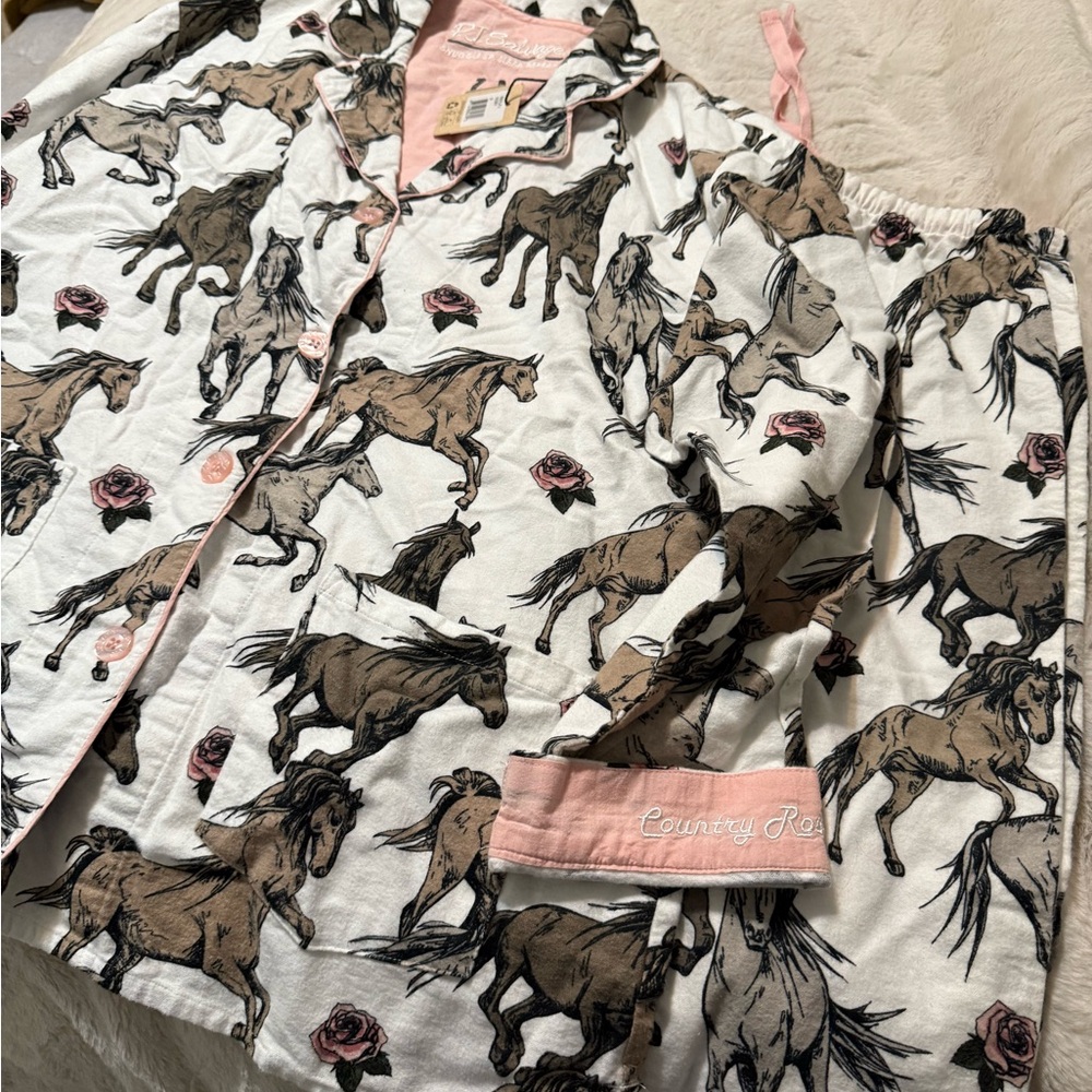 NWT P.J. Salvage womens Horse Print Pajamas - White and Pink